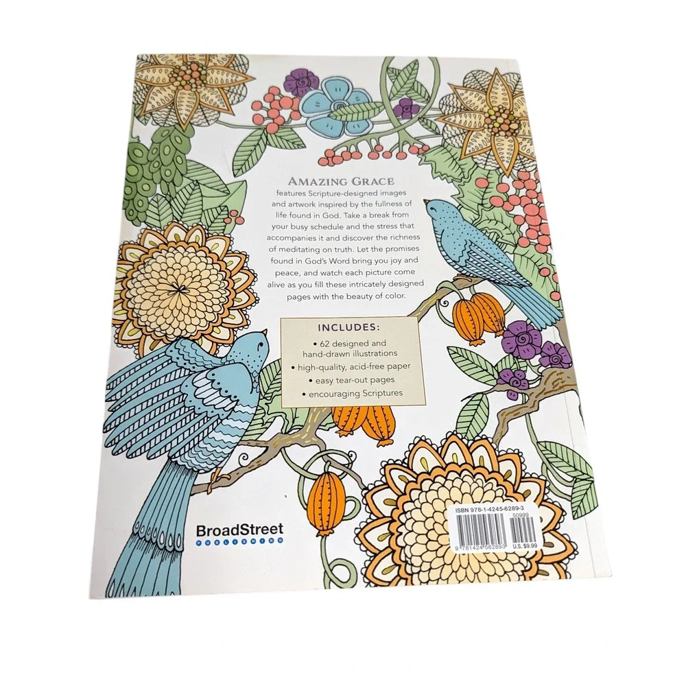 Amazing Grace Coloring‎ Book Scripture Designs Birds Flowers Tear Out Pages